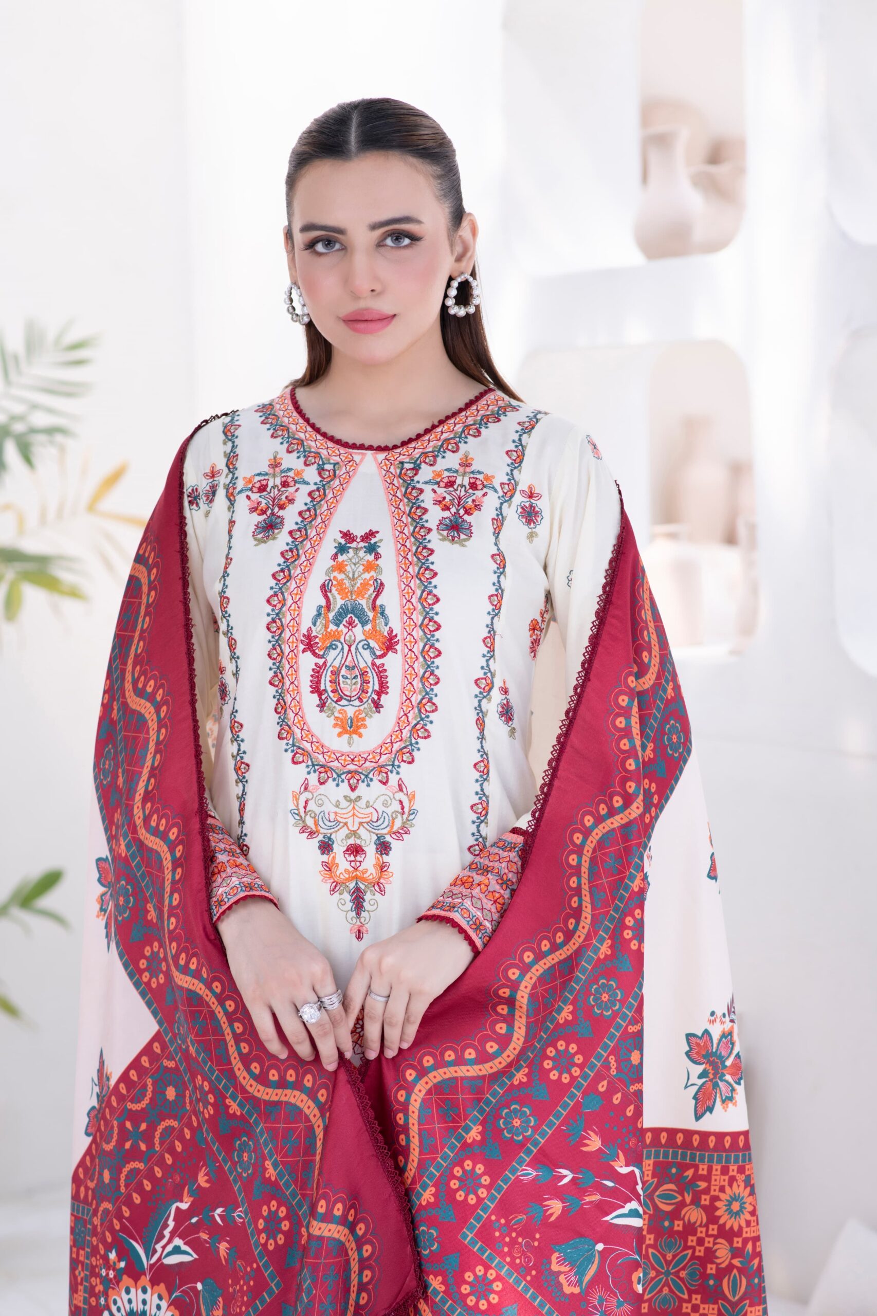 off white dobby linen 3 piece — embroidered winter ensemble off white dobby linen 3 piece — embroidered winter ensemble